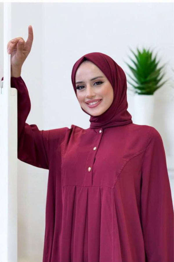 Düğme Detaylı Elbise 6028 Bordo - 4