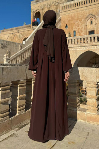 Düğme Detaylı Elbise 6028 Kahverengi - Bym Fashion (1)