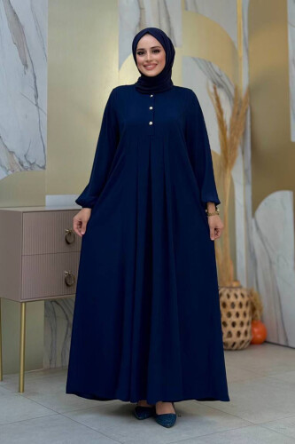 Düğme Detaylı Elbise 6028 Lacivert - Bym Fashion