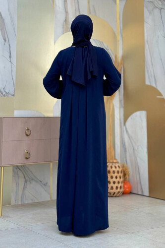 Düğme Detaylı Elbise 6028 Lacivert - Bym Fashion (1)