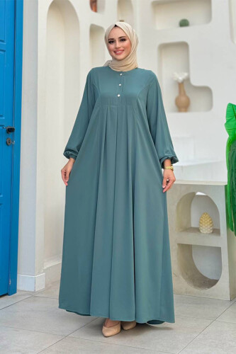 Düğme Detaylı Elbise 6028 Mint - Bym Fashion