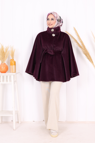 Düğme Detaylı Panço 70060 Mor - Bym Fashion