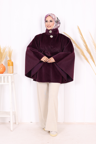 Düğme Detaylı Panço 70060 Mor - Bym Fashion (1)