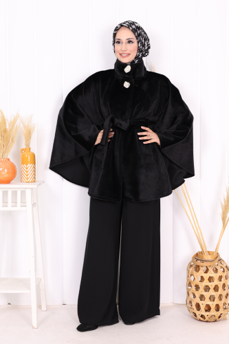 Düğme Detaylı Panço 70060 Siyah - Bym Fashion (1)