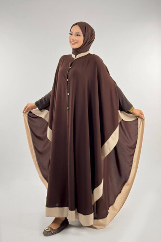 Düğme Detaylı Pelerin 70024 Kahve-Taş - Bym Fashion (1)