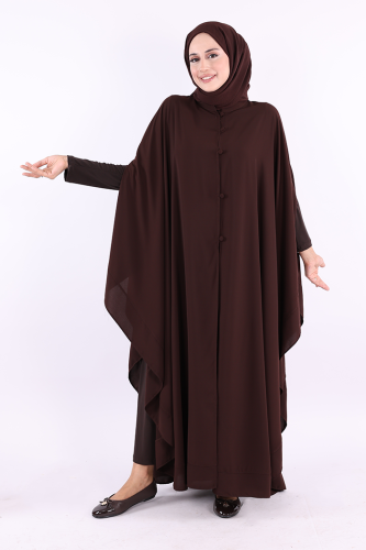 Düğme Detaylı Pelerin 70024 Kahverengi - Bym Fashion (1)
