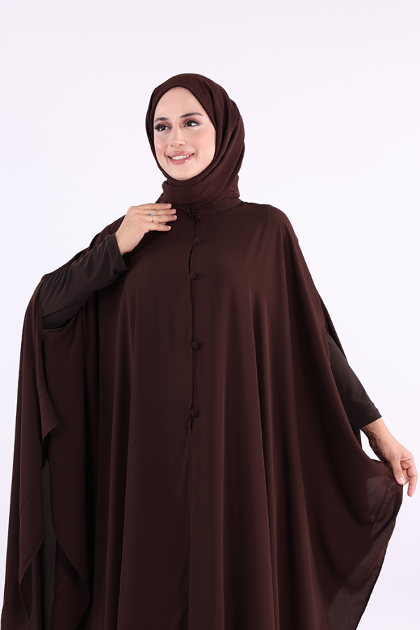 Düğme Detaylı Pelerin 70024 Kahverengi - 5