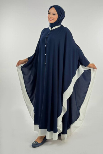 Düğme Detaylı Pelerin 70024 Lacivert-ekru - Bym Fashion