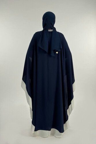 Düğme Detaylı Pelerin 70024 Lacivert-ekru - Bym Fashion (1)