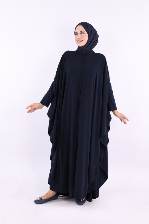 Düğme Detaylı Pelerin 70024 Lacivert - 1