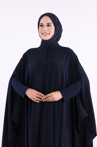 Düğme Detaylı Pelerin 70024 Lacivert - 5