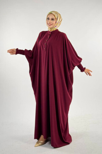 Düğme Detaylı Yarasakol Cilbab 6042 Bordo - Bym Fashion (1)