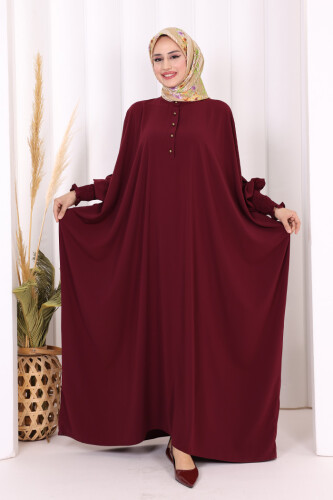Düğme Detaylı Yarasakol Cilbab 6042 Bordo - 5