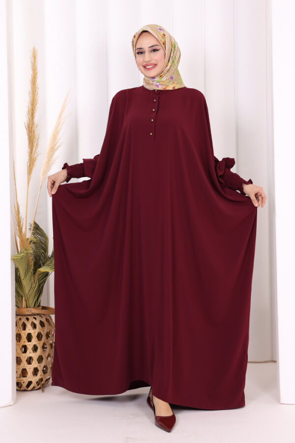 Düğme Detaylı Yarasakol Cilbab 6042 Bordo - 5