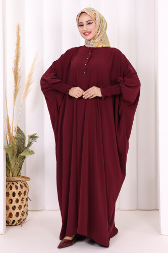 Düğme Detaylı Yarasakol Cilbab 6042 Bordo - 6