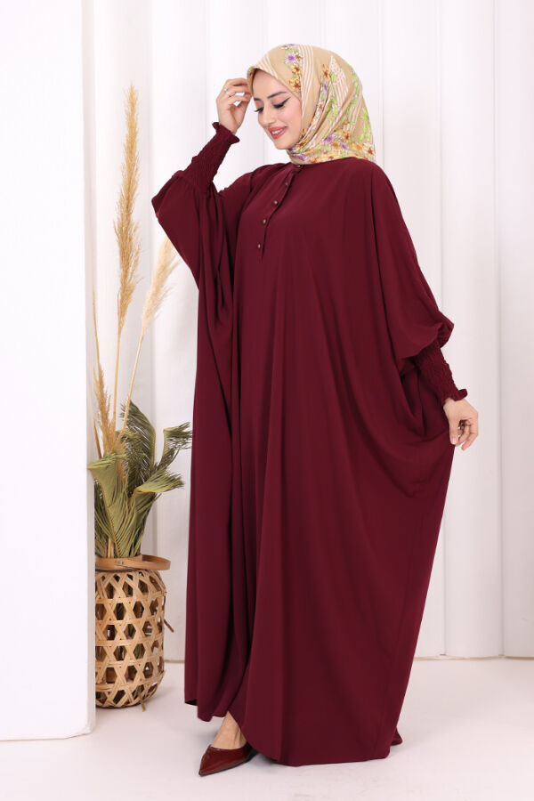 Düğme Detaylı Yarasakol Cilbab 6042 Bordo - 7