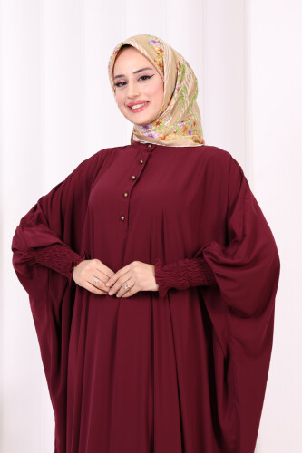 Düğme Detaylı Yarasakol Cilbab 6042 Bordo - 9