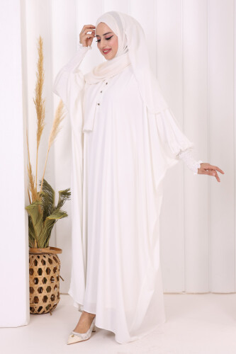 Düğme Detaylı Yarasakol Cilbab 6042 Ekru - 6