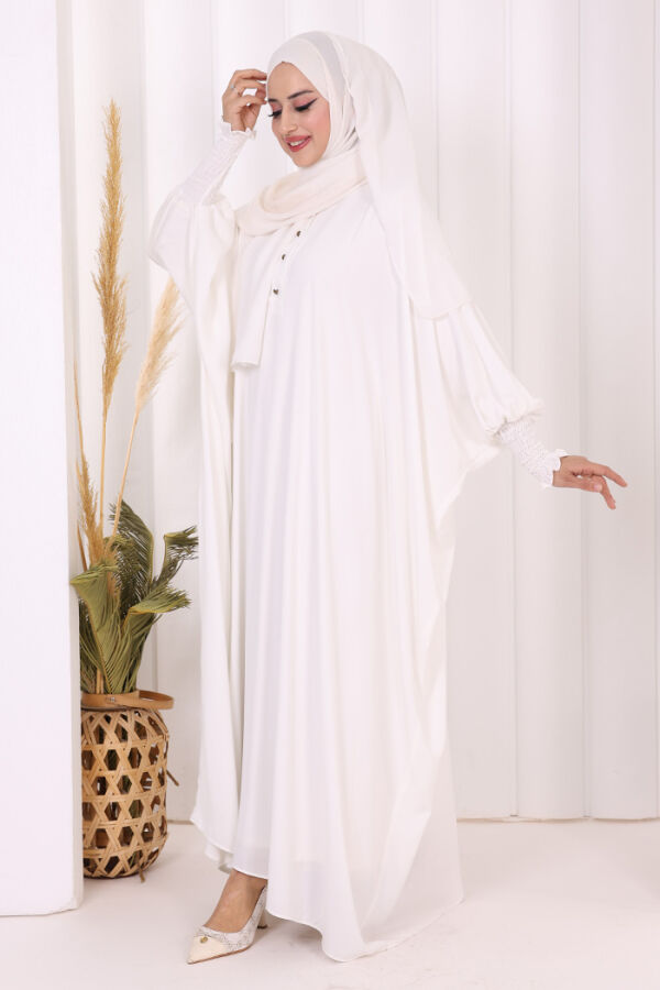 Düğme Detaylı Yarasakol Cilbab 6042 Ekru - 6