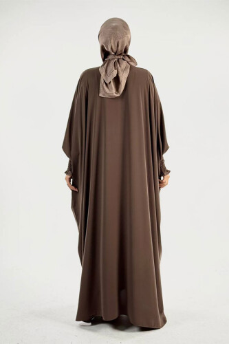 Düğme Detaylı Yarasakol Cilbab 6042 Kahverengi - Bym Fashion (1)