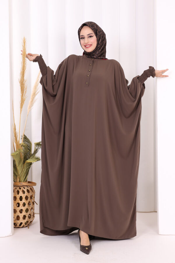 Düğme Detaylı Yarasakol Cilbab 6042 Kahverengi - 5