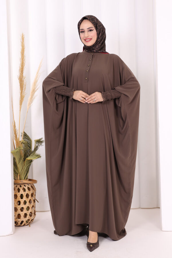 Düğme Detaylı Yarasakol Cilbab 6042 Kahverengi - 6