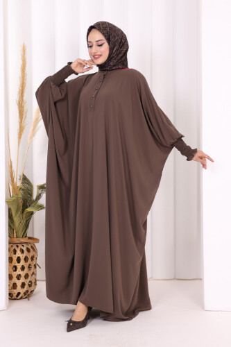 Düğme Detaylı Yarasakol Cilbab 6042 Kahverengi - 7