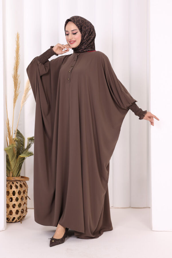 Düğme Detaylı Yarasakol Cilbab 6042 Kahverengi - 7