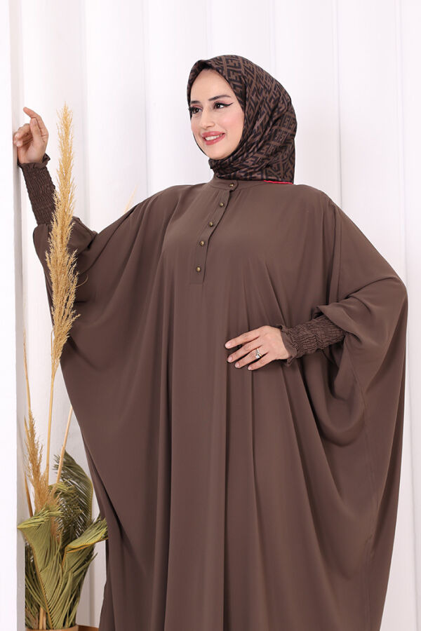 Düğme Detaylı Yarasakol Cilbab 6042 Kahverengi - 9