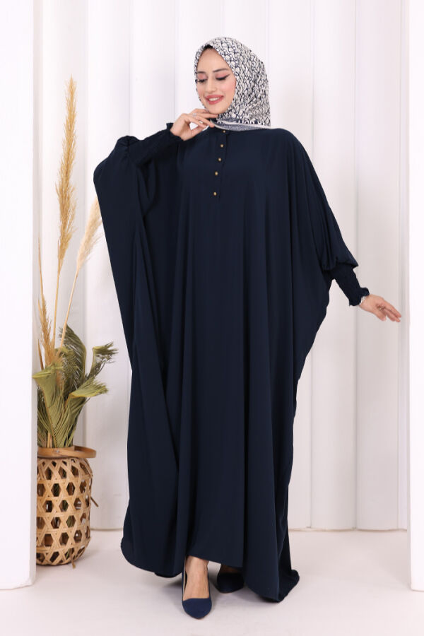 Düğme Detaylı Yarasakol Cilbab 6042 Lacivert - 6