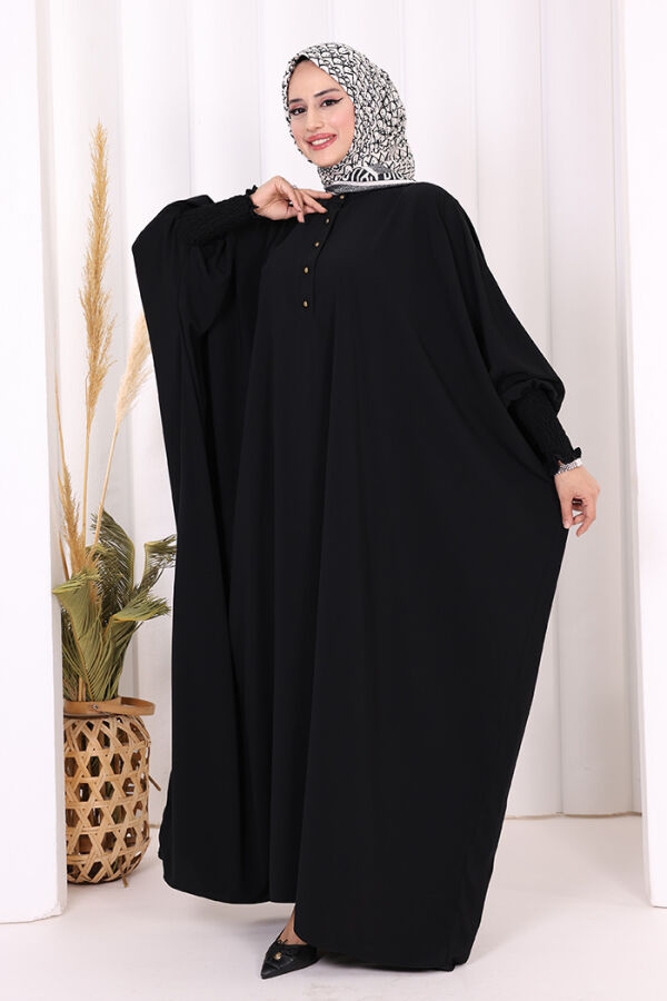 Düğme Detaylı Yarasakol Cilbab 6042 Siyah - 6