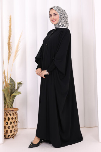 Düğme Detaylı Yarasakol Cilbab 6042 Siyah - 7