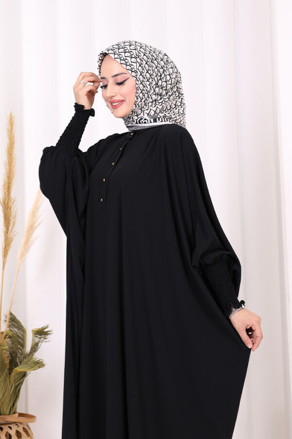 Düğme Detaylı Yarasakol Cilbab 6042 Siyah - 9