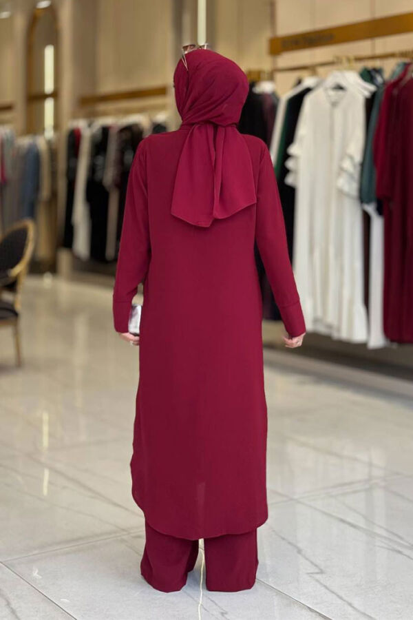Düğmeli Cepli Tunik ve Pantolon İkili Takım 8682 Bordo - 2