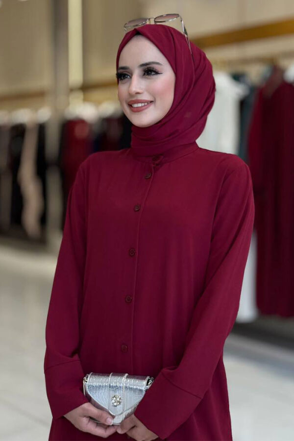 Düğmeli Cepli Tunik ve Pantolon İkili Takım 8682 Bordo - 4