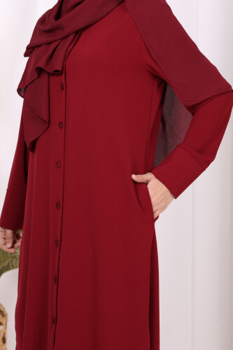 Düğmeli Cepli Tunik ve Pantolon İkili Takım 8682 Bordo - 10