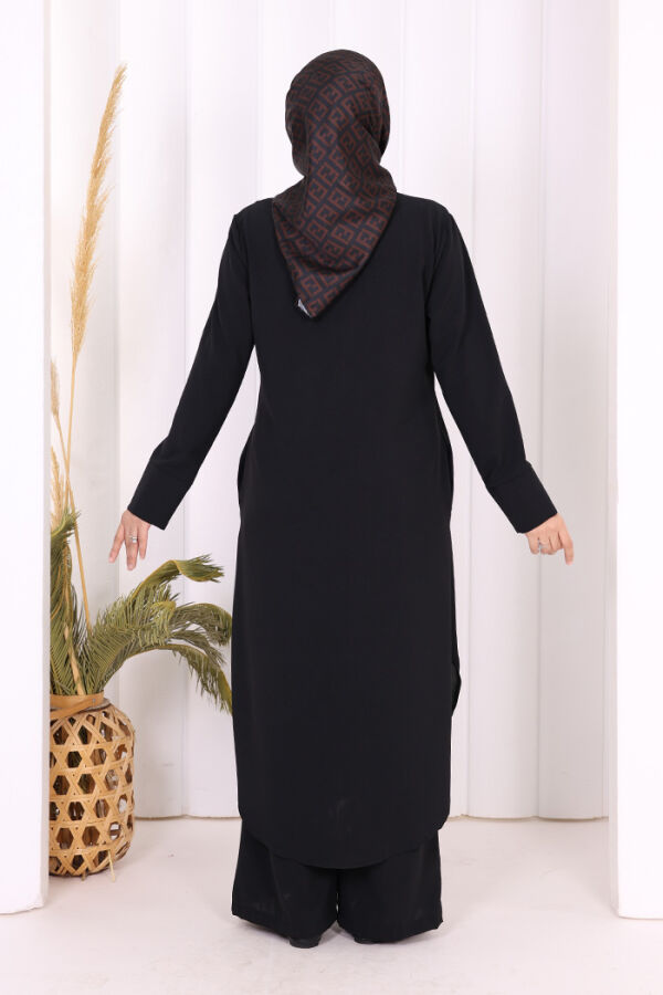 Düğmeli Cepli Tunik ve Pantolon İkili Takım 8682 Siyah - 8