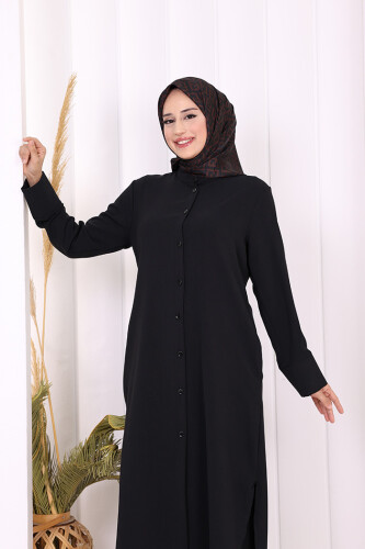 Düğmeli Cepli Tunik ve Pantolon İkili Takım 8682 Siyah - 9