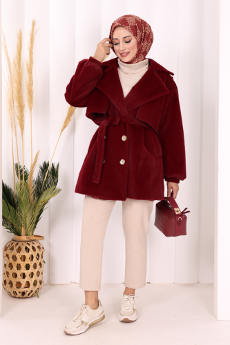 Düğmeli Kaban 70059 Bordo - Bym Fashion (1)