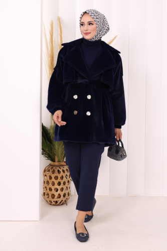 Düğmeli Kaban 70059 Lacivert - Bym Fashion