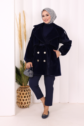 Düğmeli Kaban 70059 Lacivert - Bym Fashion (1)