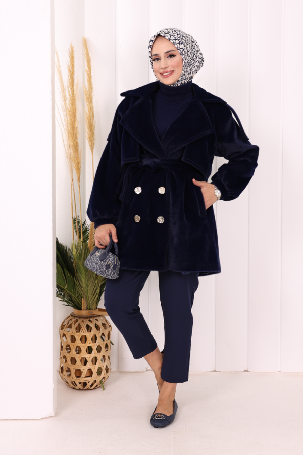 Düğmeli Kaban 70059 Lacivert - 2