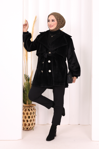Düğmeli Kaban 70059 Siyah - Bym Fashion (1)