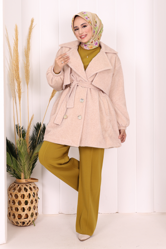 Düğmeli Kaban 70059 Taş - Bym Fashion (1)