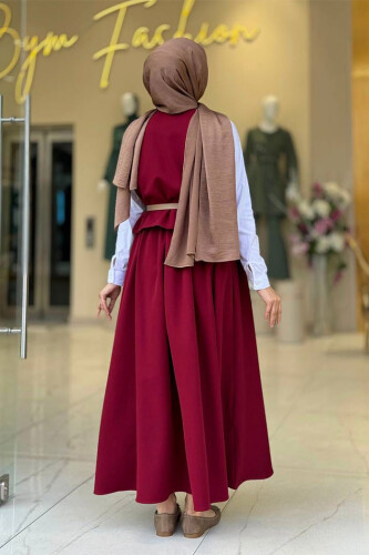 Etek ve Yelek İkili Takım 6035 Bordo - Bym Fashion (1)