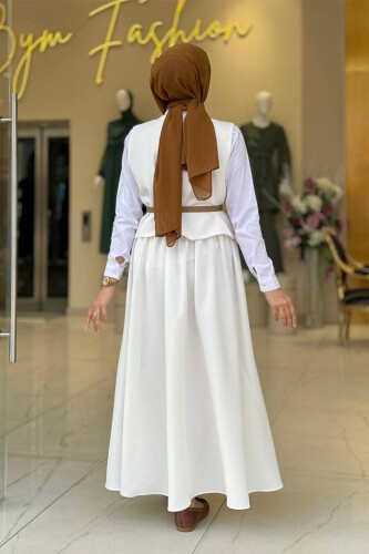 Etek ve Yelek İkili Takım 6035 Ekru - Bym Fashion (1)