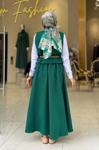 Etek ve Yelek İkili Takım 6035 Zümrüt - Bym Fashion (1)