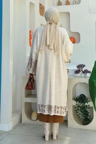 Etnik Desenli Cepli Triko Hırka 12003 Taş - Bym Fashion (1)