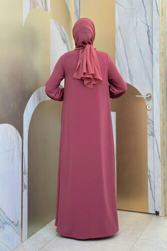 Fermuarlı Kol Manşetleri Büzgülü Mevlana Ferace 6007 Pudra - Bym Fashion (1)