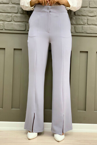 Zippered Slit Detailed Pocket Crepe Trousers 0271 Gray - Bym Fashion